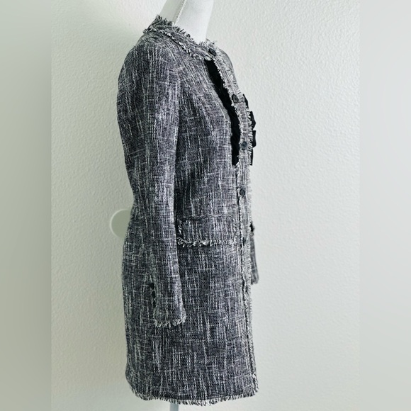 Karl Lagerfeld Paris Monochrome Tweed Fringe Ruffle Coat Size 2 - Picture 7 of 12